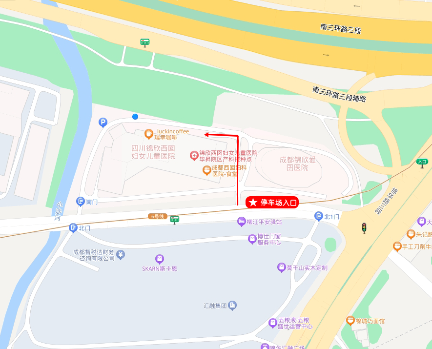四川锦欣西囡妇女儿童医院毕昇院区停车场入口位置示意图